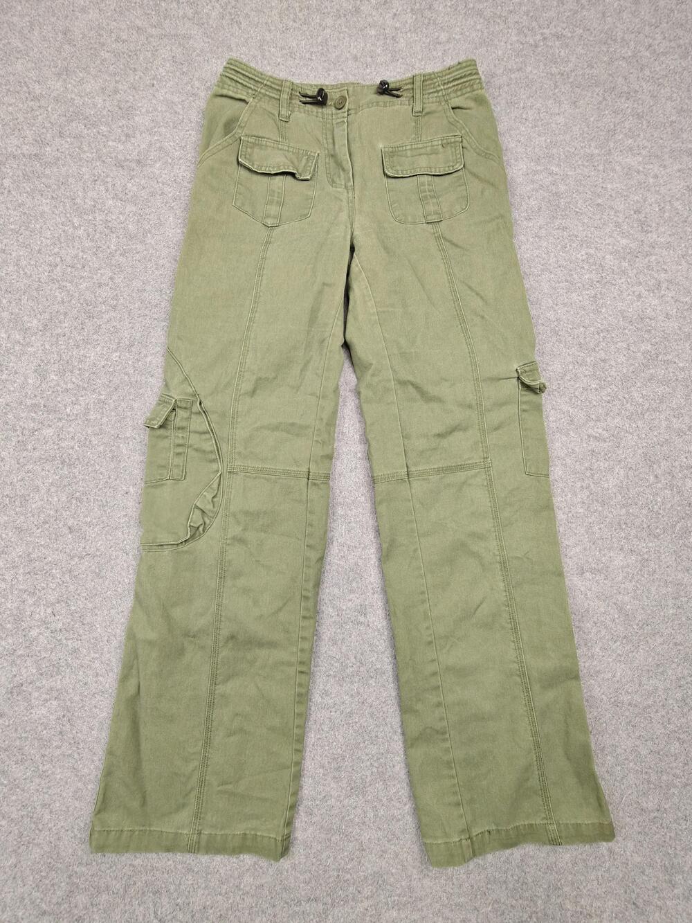 Brandy Melville Cargo Pants Womens One Size Green Twill Adjustable Waist Utility